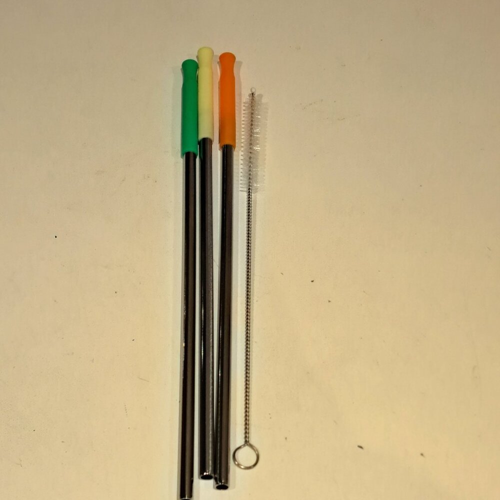 Silicon & metal straight reusable metal straws with cleaner NEW